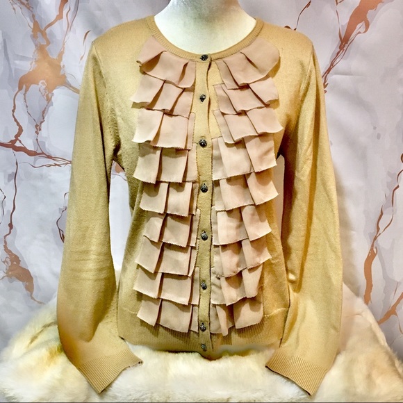New York & Company Sweaters - 💎 New York & Company chiffon ruffle tan cardigan